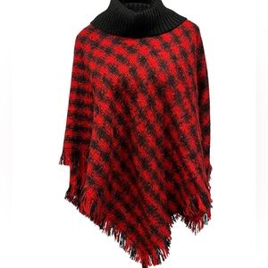 Talbots Red & Black Plaid Poncho